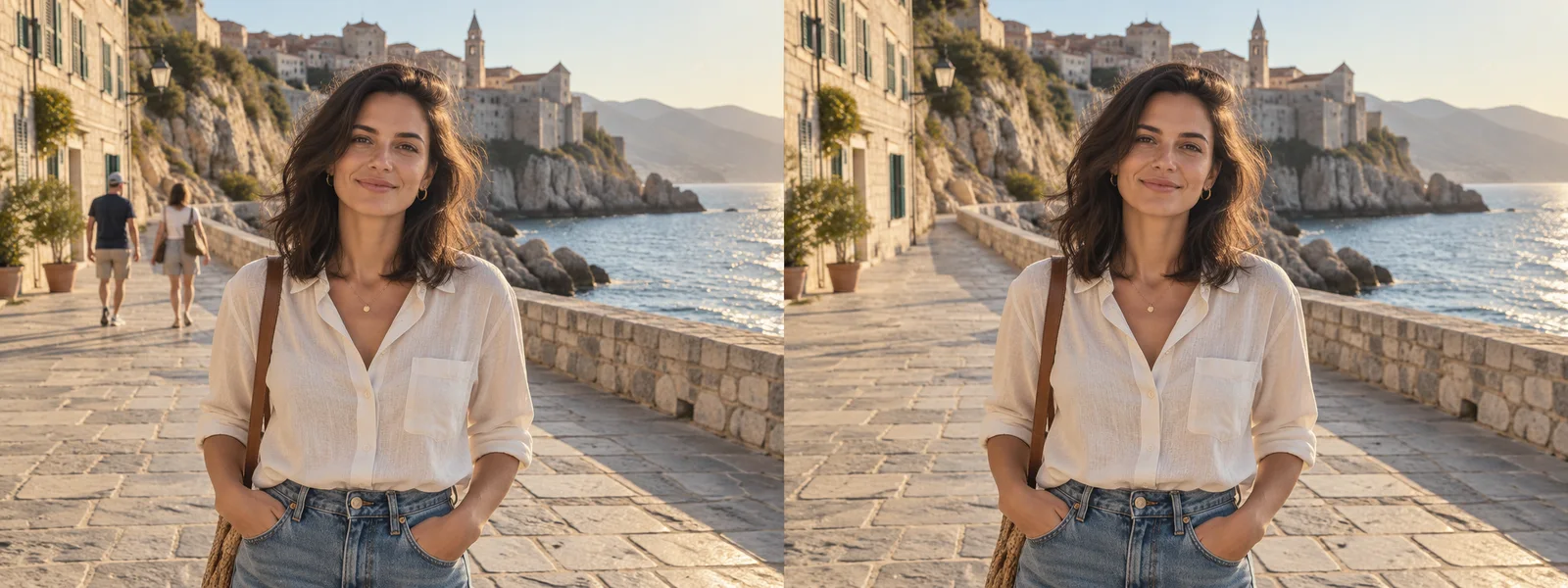 Illustrative version of the same travel portrait with the background people removed